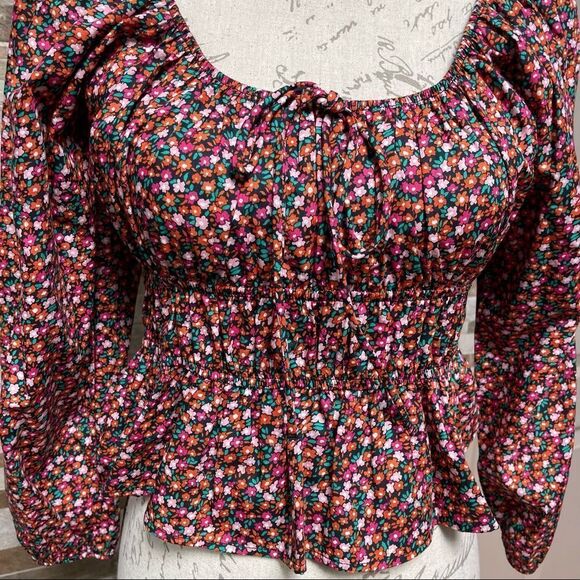 ZARA cotton floral crop top blouse puff sleeves Sz L - Picture 6 of 10